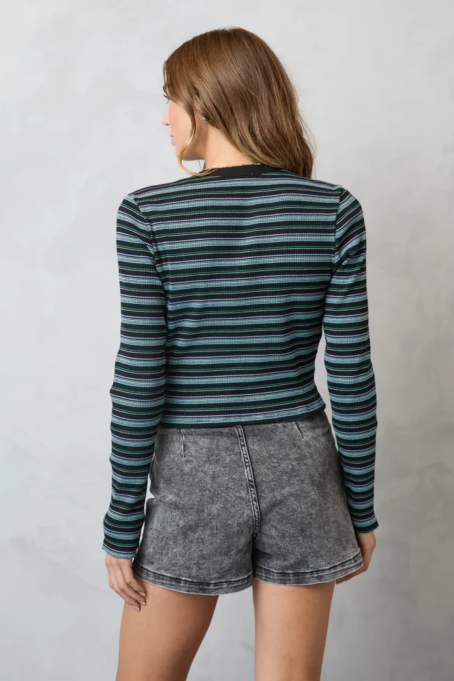 Keiko Black Multi Striped Long Sleeve Crewneck Top SALE sold by Pink Lily product image thumbnail 5