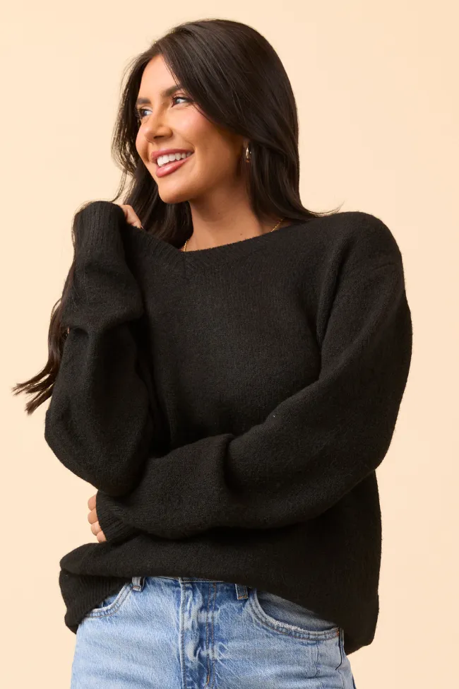 Adalyn Black V-Neck Sweater sold by Pink Lily