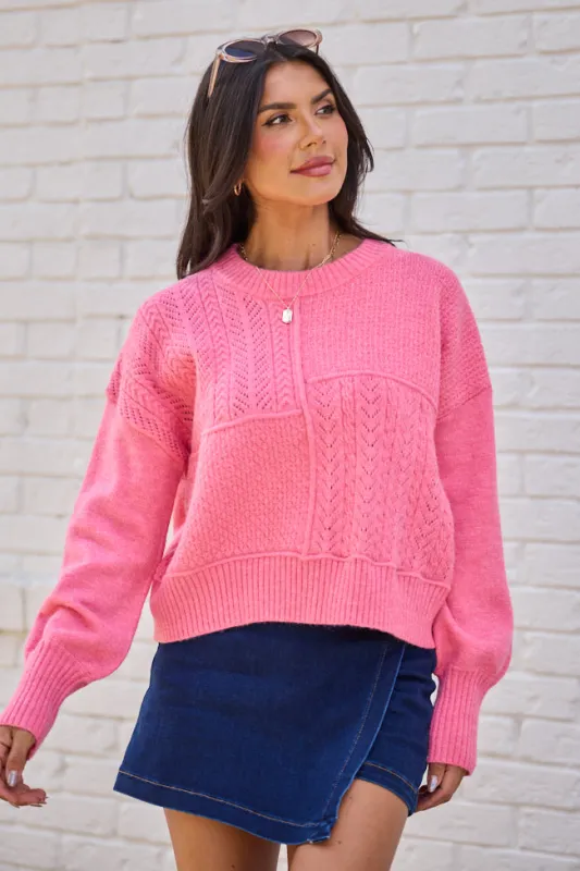 Mae Pink Multi-Knit Sweater SALE sold by Pink Lily