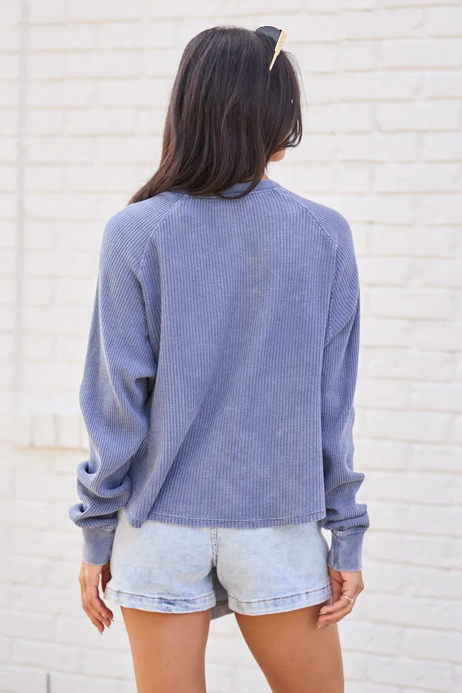 Abbie Long Sleeve Mineral Wash Dusty Navy Thermal Henley Top sold by Pink Lily product image thumbnail 5