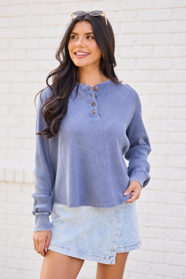 Abbie Long Sleeve Mineral Wash Dusty Navy Thermal Henley Top sold by Pink Lily product image thumbnail 3