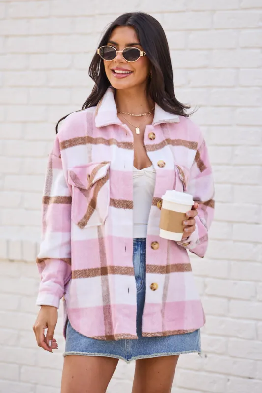 Shayla Pink and Taupe Flannel Shacket SALE sold by Pink Lily