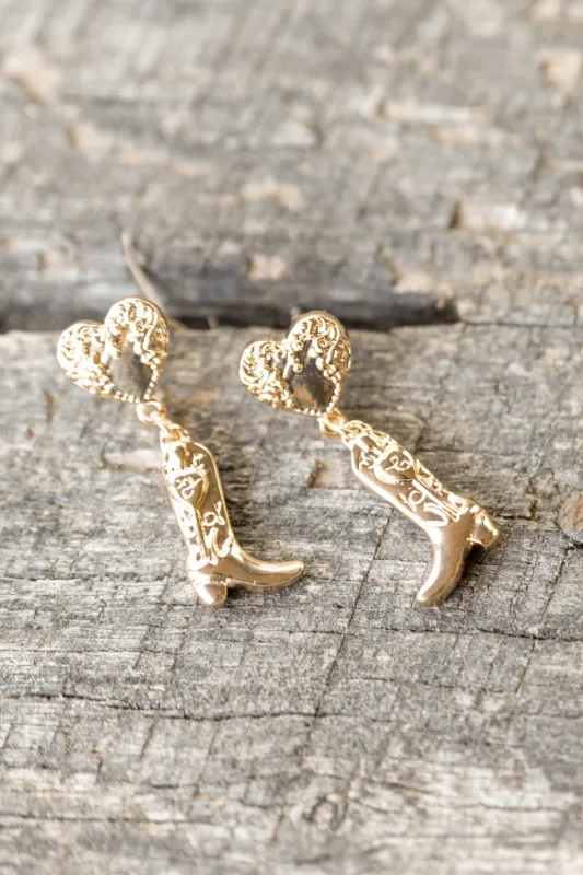 Luca Gold Cowboy Boot Earrings SALE sold by Pink Lily