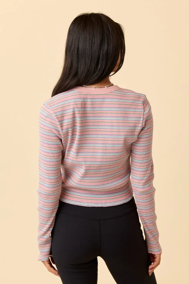 Keiko Pink Multi Striped Long Sleeve Crewneck Top FINAL SALE sold by Pink Lily product image thumbnail 5