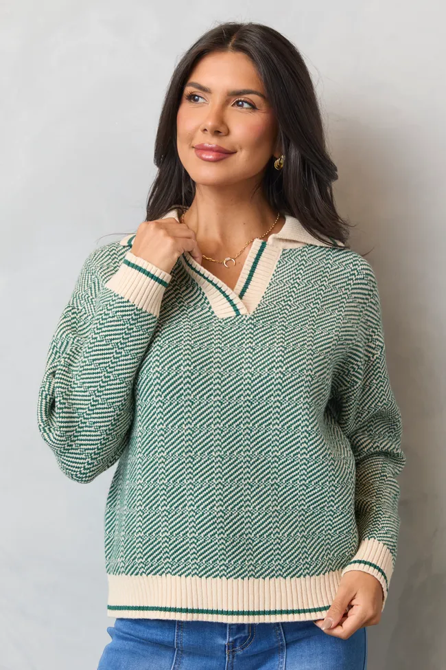 Candice Green Patterned V-Neck Pullover SALE sold by Pink Lily product image thumbnail 3