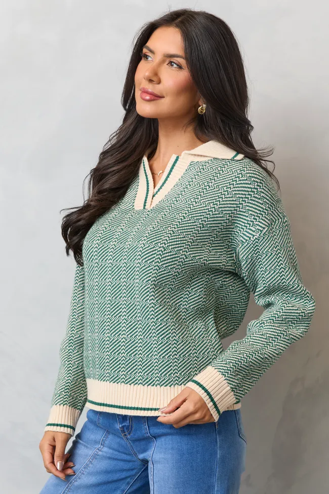 Candice Green Patterned V-Neck Pullover SALE sold by Pink Lily product image thumbnail 4