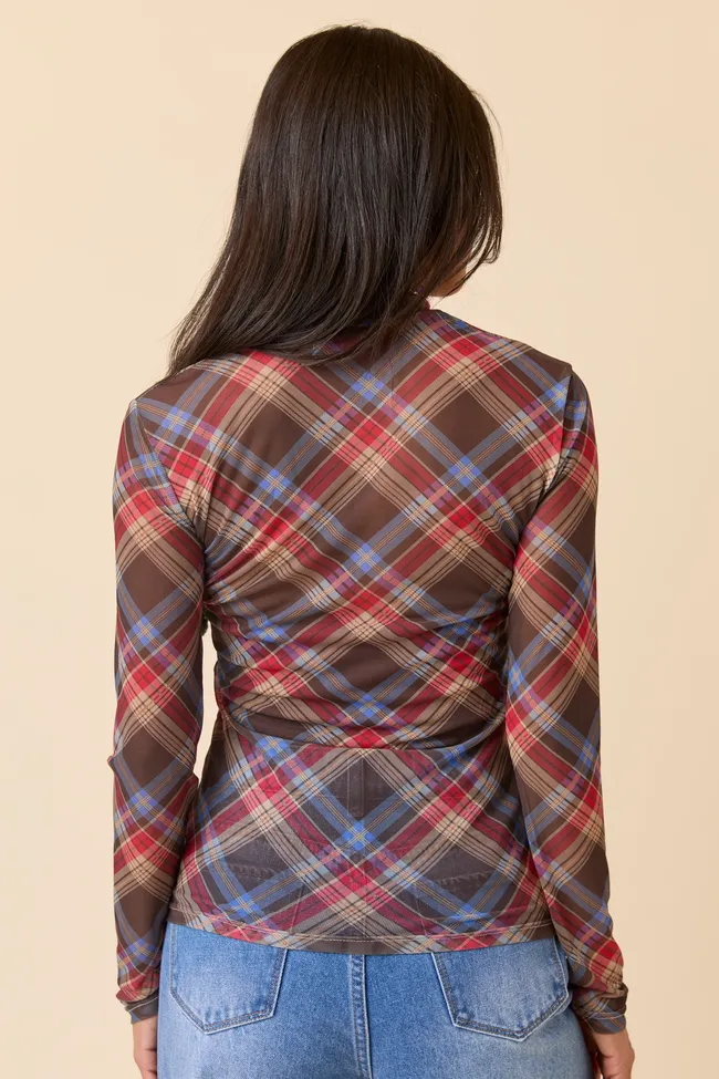 Ansley Long Sleeve Brown Multi Plaid Mock Neck Top sold by Pink Lily product image thumbnail 5