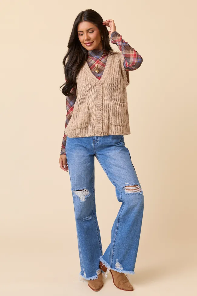 Ansley Long Sleeve Brown Multi Plaid Mock Neck Top sold by Pink Lily product image thumbnail 2