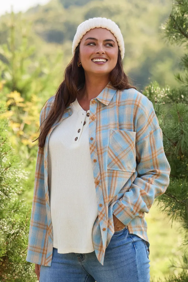Rory Blue And Brown Plaid Flannel Button Down Top sold by Pink Lily product image thumbnail 2
