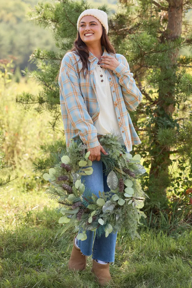 Rory Blue And Brown Plaid Flannel Button Down Top sold by Pink Lily