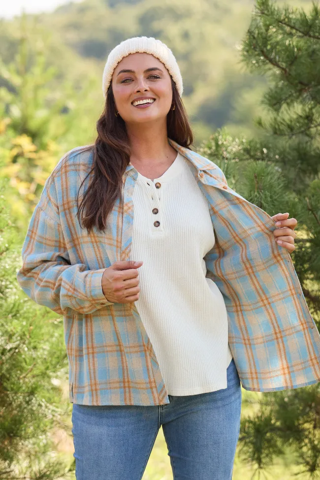 Rory Blue And Brown Plaid Flannel Button Down Top sold by Pink Lily product image thumbnail 3