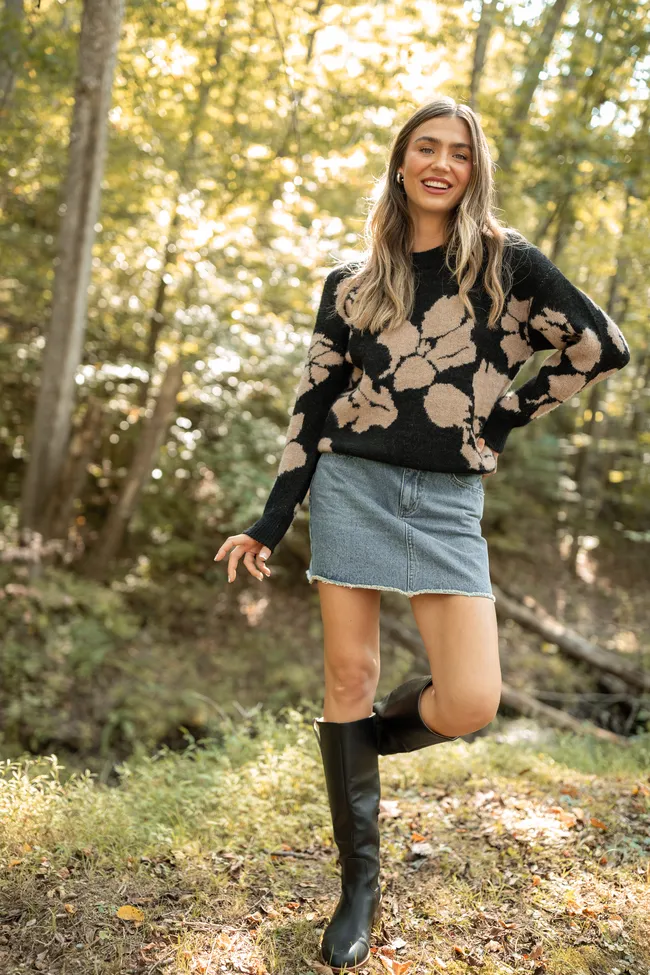 Moxie Taupe and Black Rose Motif Crewneck sold by Pink Lily product image thumbnail 2