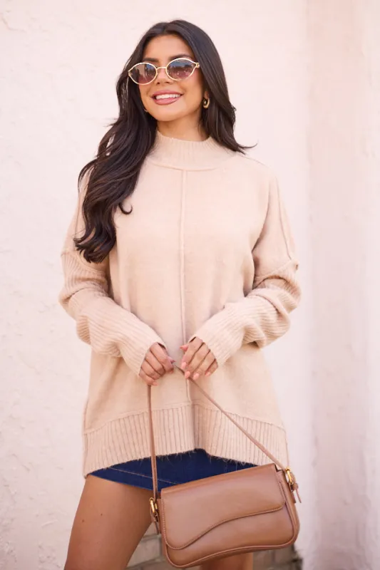 Billie Beige Turtleneck Sweater SALE sold by Pink Lily