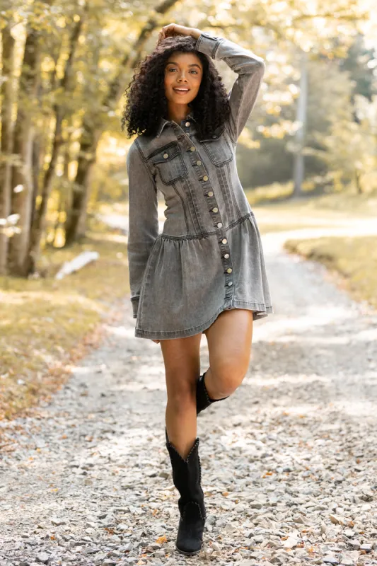 My Favorite Black Long Sleeve Button Front Mini Dress SALE sold by Pink Lily