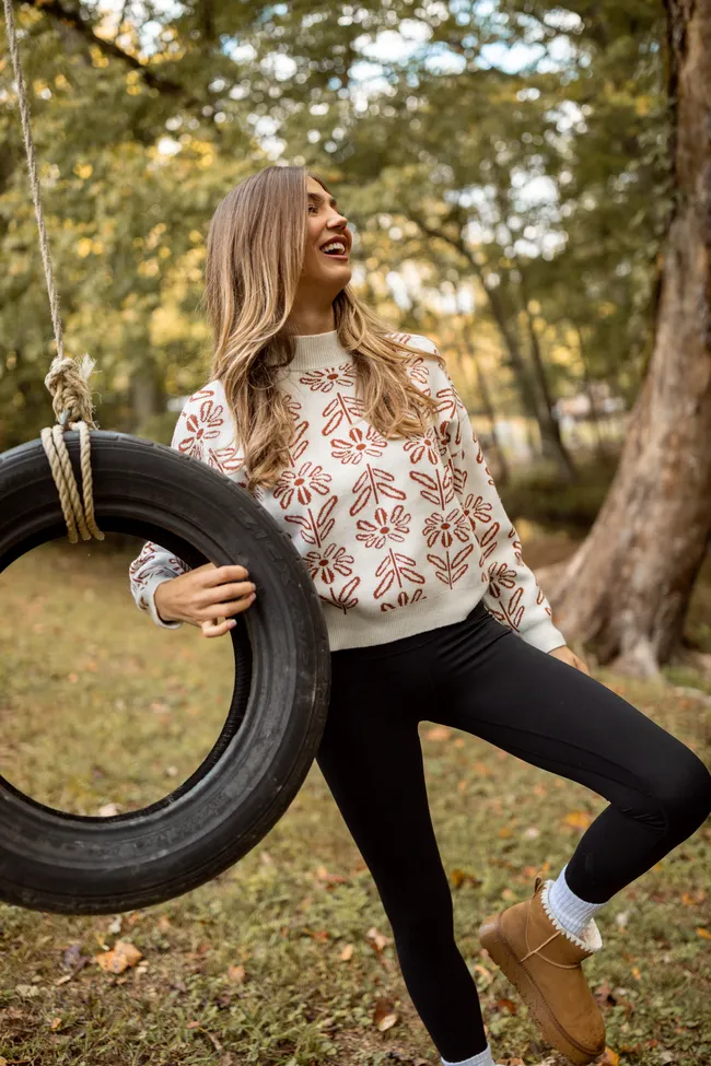 Holly Ivory And Brown Floral Mock Neck Sweater sold by Pink Lily product image thumbnail 2