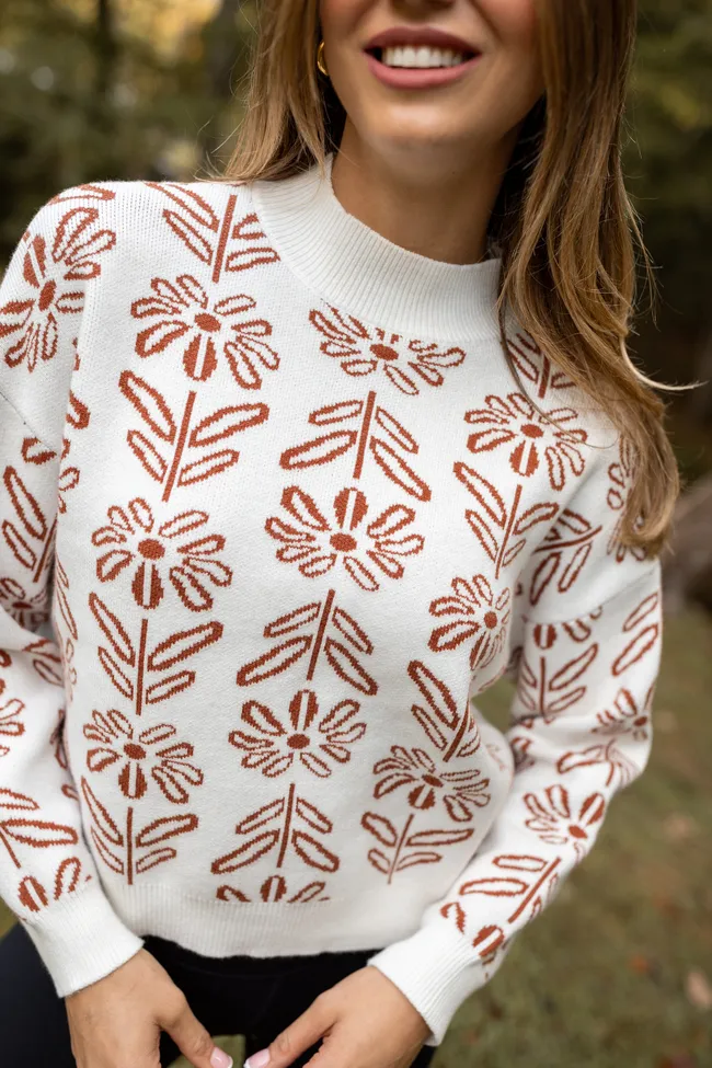 Holly Ivory And Brown Floral Mock Neck Sweater sold by Pink Lily product image thumbnail 3