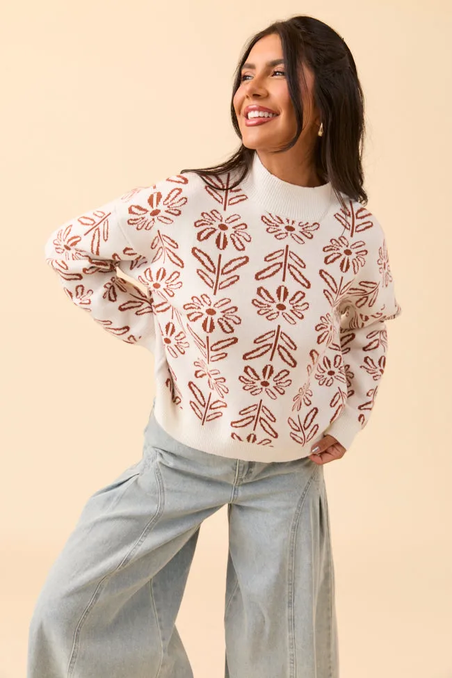 Holly Ivory And Brown Floral Mock Neck Sweater sold by Pink Lily product image thumbnail 4