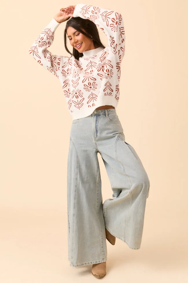 Holly Ivory And Brown Floral Mock Neck Sweater sold by Pink Lily product image thumbnail 5