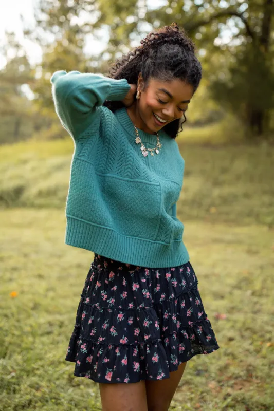Mae Forest Green Multi-Knit Sweater SALE sold by Pink Lily