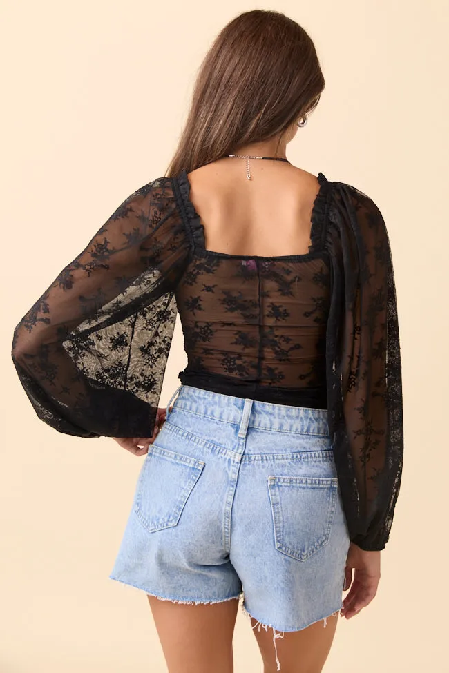 The Lucy Black Floral Mesh Ruched Top SALE sold by Pink Lily product image thumbnail 4