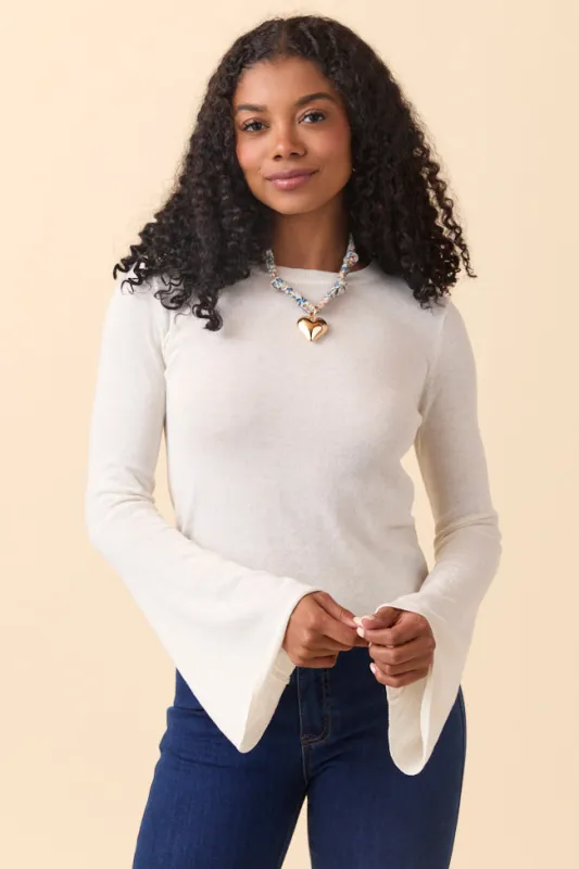 Deanna Cream Bell Sleeve Knit Top sold by Pink Lily