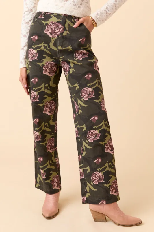 Gabbie Floral Camo Wide Leg Jeans sold by Pink Lily
