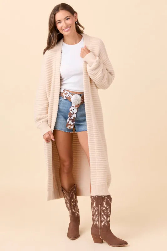 Abigail Cream Ribbed Maxi Duster sold by Pink Lily