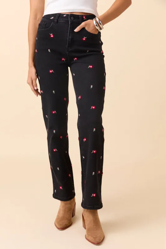 The Piper Embroidered Straight Leg Jeans SALE sold by Pink Lily