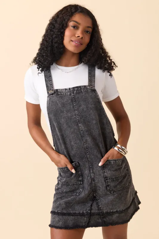 Liz Black Wash Denim Overall Dress FINAL SALE sold by Pink Lily