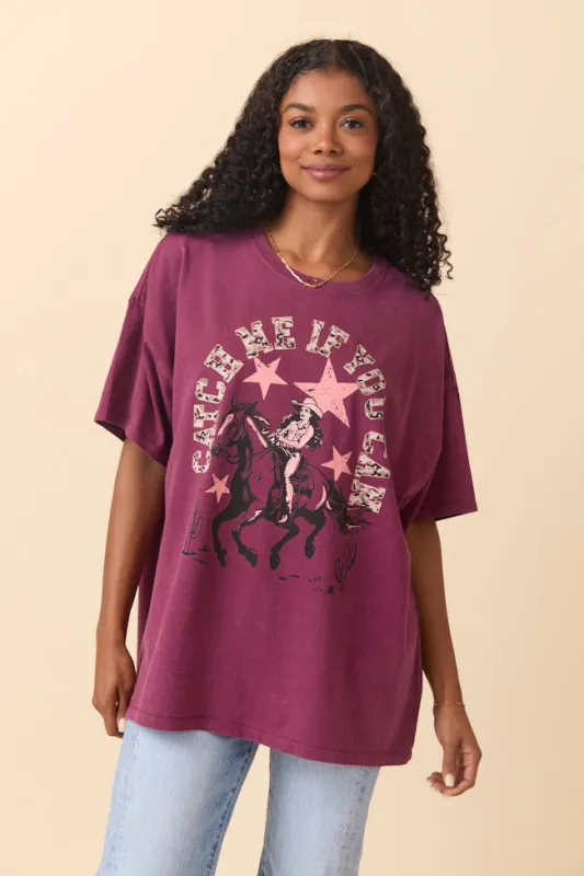 Catch Me If You Can Dark Cherry Oversized Graphic Tee sold by Pink Lily
