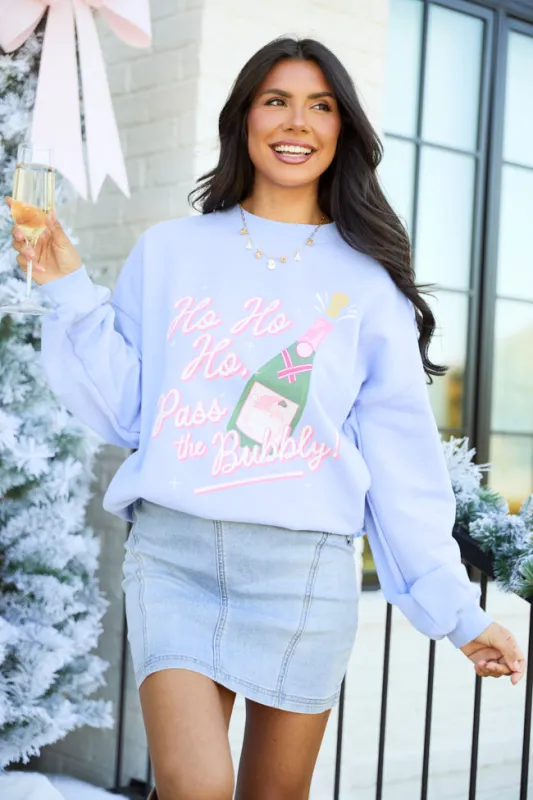 Pass The Bubbly Periwinkle Graphic Sweatshirt sold by Pink Lily