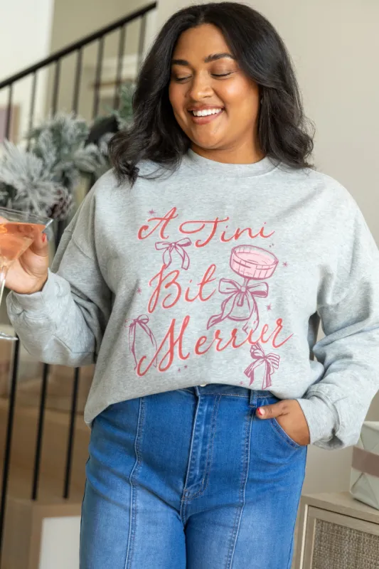 Tini Bit Merrier Light Grey Graphic Sweatshirt sold by Pink Lily