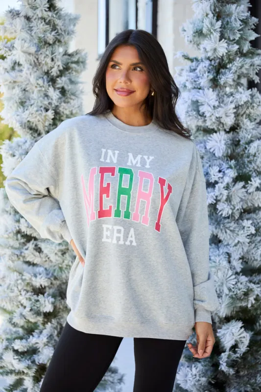 In My Merry Era Multi Color Light Grey Graphic Sweatshirt made by Pink Lily