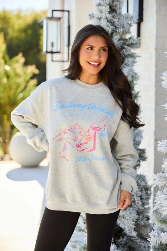 Dashing Through The Snow Light Grey Graphic Sweatshirt SALE sold by Pink Lily