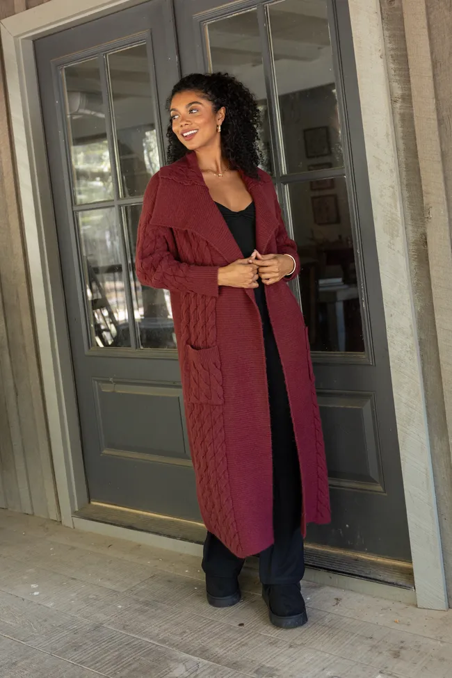 Keegan Burgundy Cable Knit Duster Cardigan FINAL SALE sold by Pink Lily product image thumbnail 2