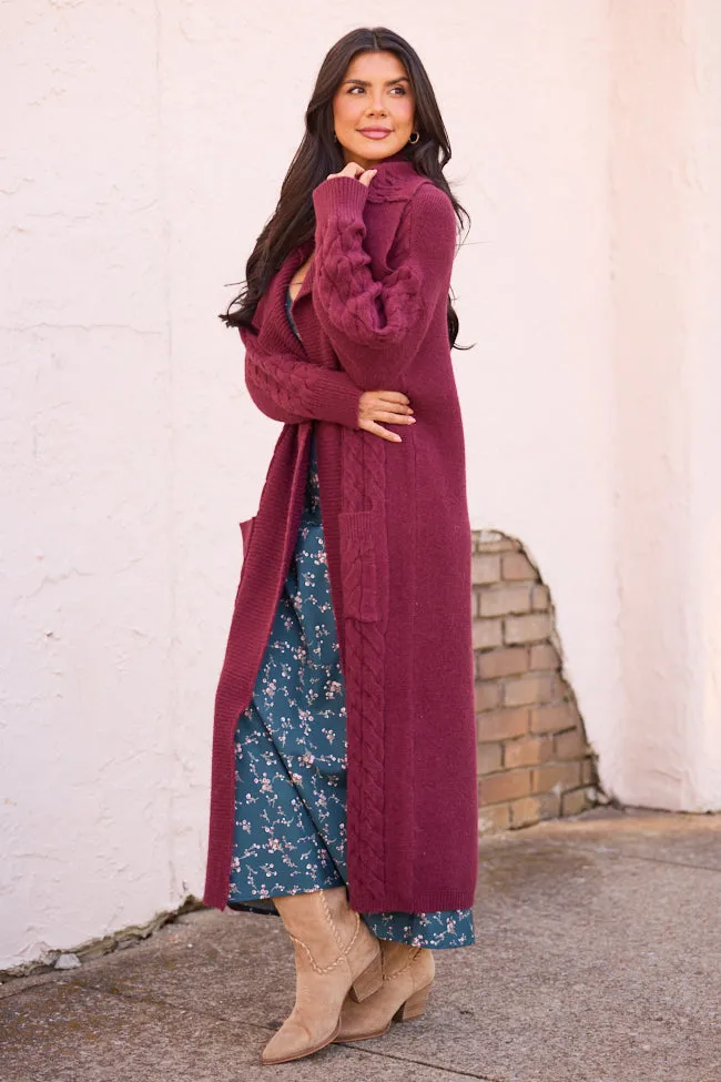 Keegan Burgundy Cable Knit Duster Cardigan FINAL SALE sold by Pink Lily product image thumbnail 3