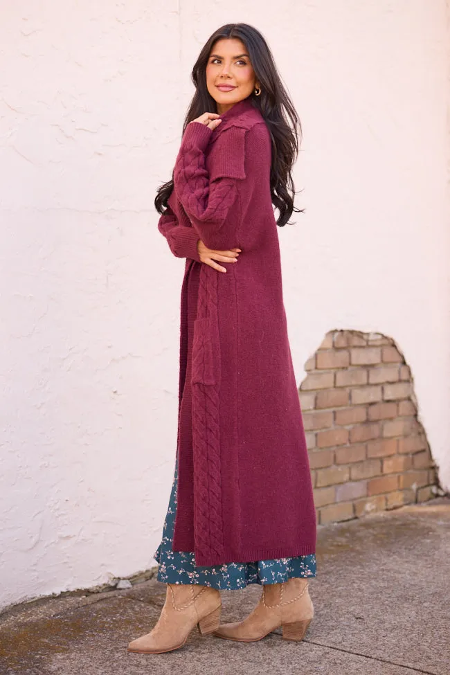 Keegan Burgundy Cable Knit Duster Cardigan FINAL SALE sold by Pink Lily product image thumbnail 5