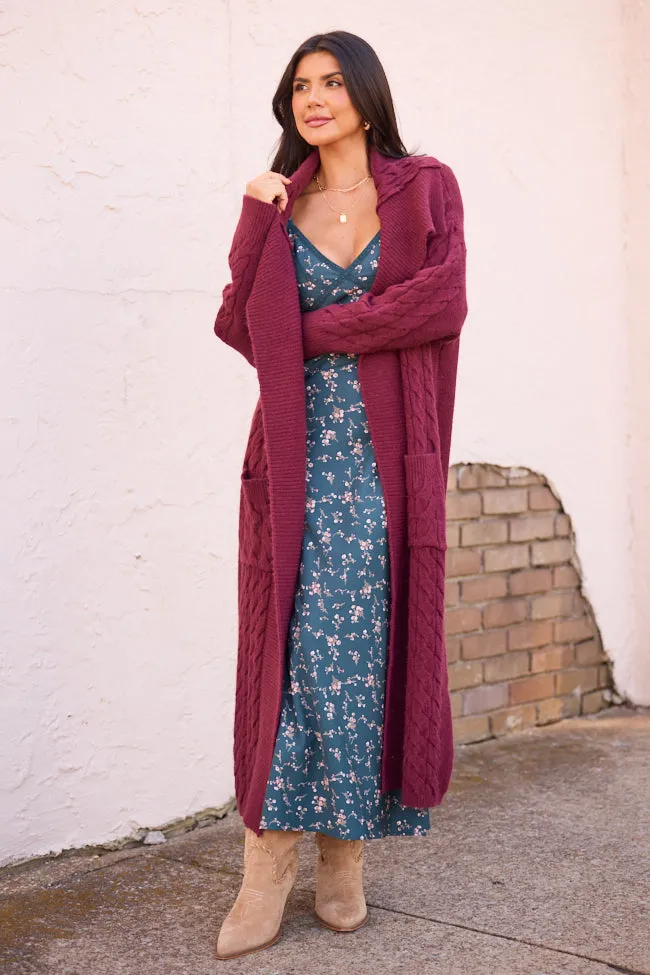 Keegan Burgundy Cable Knit Duster Cardigan FINAL SALE sold by Pink Lily product image thumbnail 4