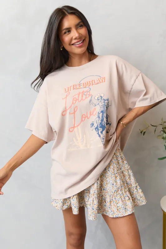 Little Outlaw Lotta Love Taupe Oversized Graphic Tee sold by Pink Lily
