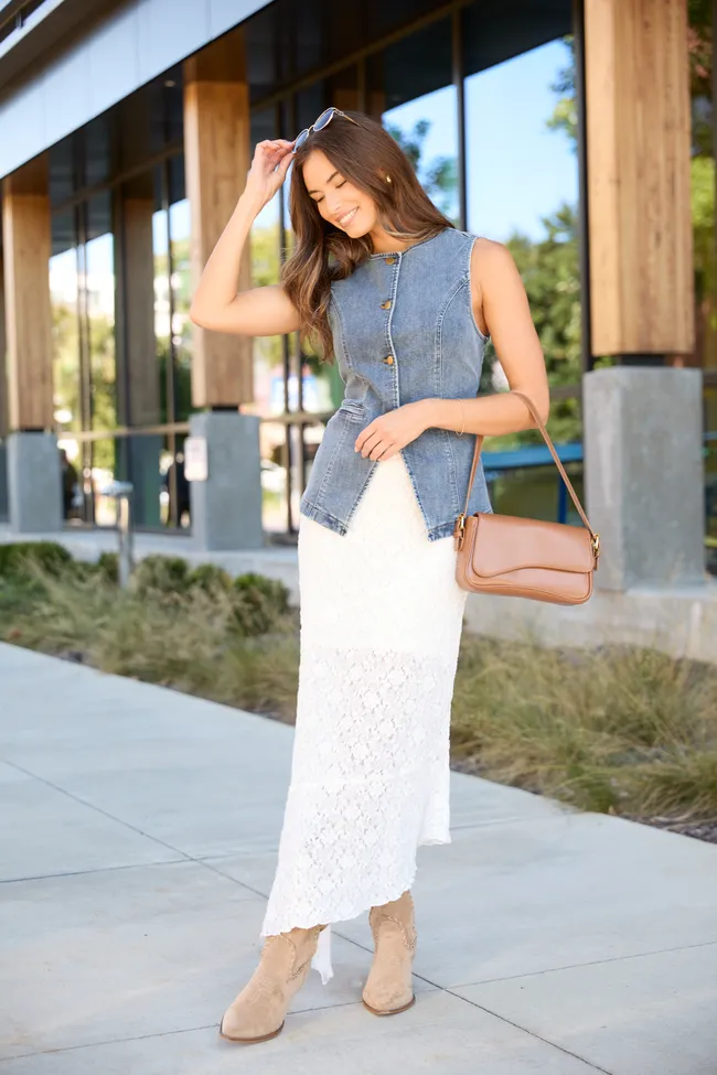 Lottie Medium Wash Denim Vest sold by Pink Lily