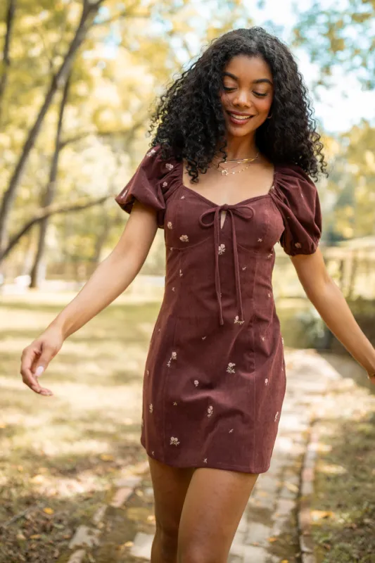 Leigh Brown Floral Embroidered Mini Dress FINAL SALE made by Le Lis