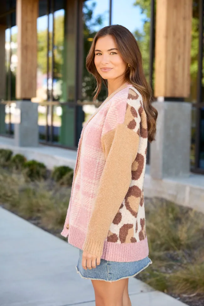 Maleah Pink Plaid And Animal Print Cardigan FINAL SALE sold by Pink Lily product image thumbnail 3
