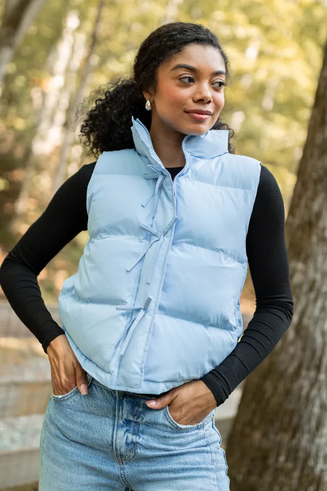 Liberty Frost Blue Bow Puffer Vest sold by Pink Lily