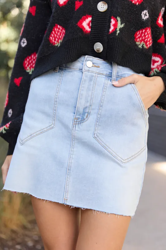 My Favorite Light Wash Pocket Detail Skirt SALE sold by Pink Lily