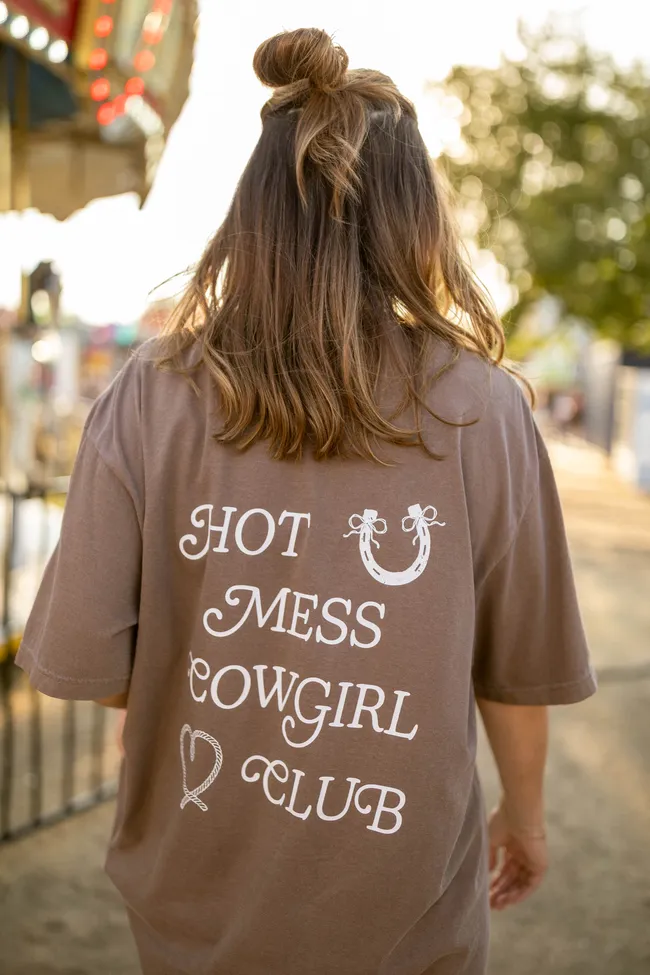 Hot Mess Cowgirl Club Brown Graphic Tee Krista Horton X Pink Lily sold by Pink Lily