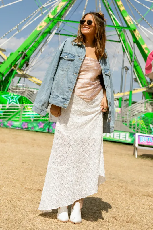 Samantha Ivory Multi Lace Asymmetric Maxi Skirt Krista Horton X Pink Lily sold by Pink Lily