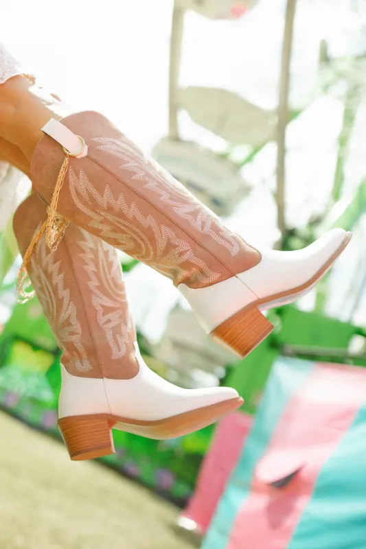 Boujee Two Tone Boots sold by Pink Lily