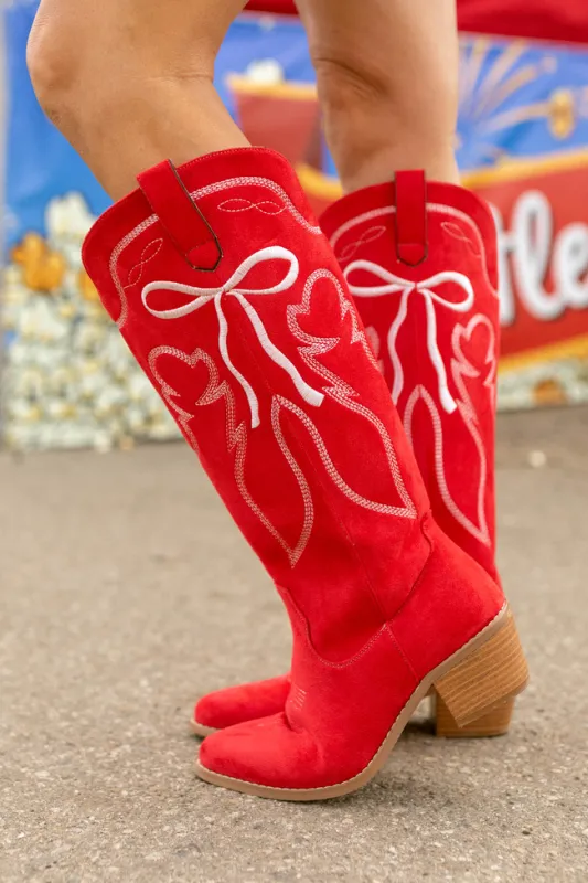 Boss Bow Red Boots Krista Horton X Pink Lily sold by Pink Lily