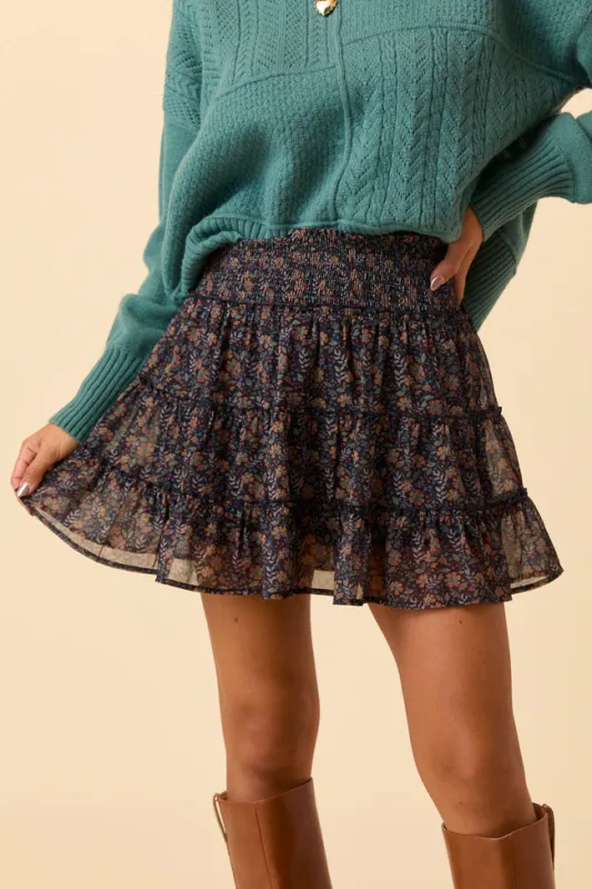 Through The Garden Black Fall Floral Skort sold by Pink Lily