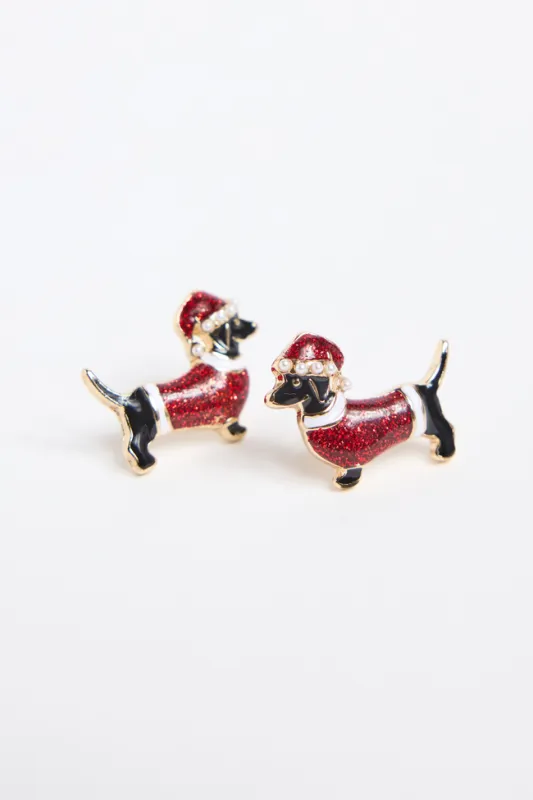 Santa Weiner Dog Earrings sold by Pink Lily